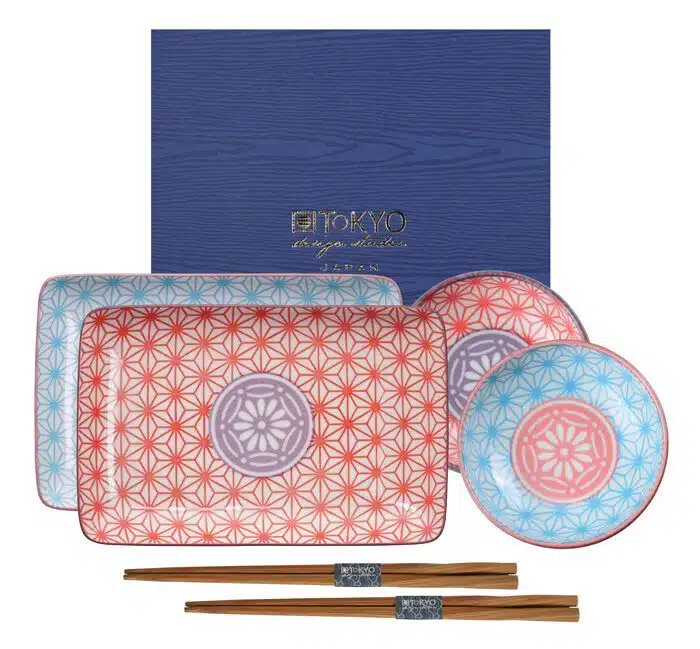 Sushi plate set with chopsticks - Star Wave - Set of 6 pieces - 21 x 13.5 cm & 9.5 x 3 cm