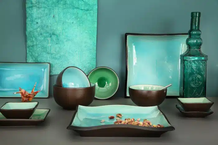 Black / Turquoise Square Plate - Glass Turquoise - 9 x 9 cm - Image 2
