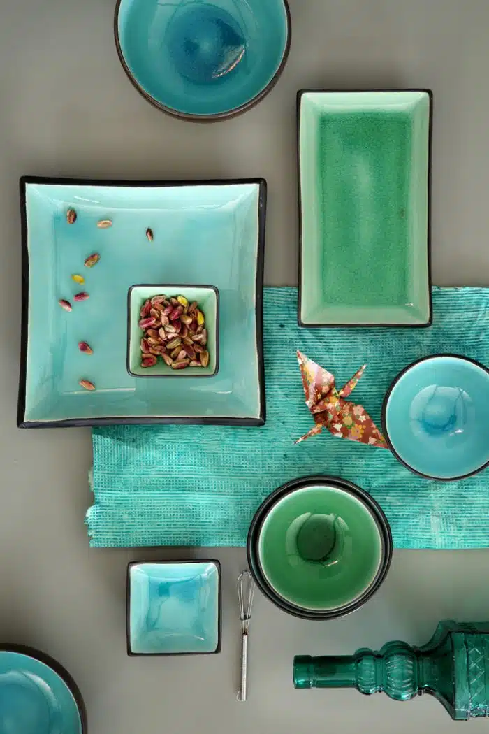 Black / Turquoise Square Plate - Glass Turquoise - 9 x 9 cm - Image 3