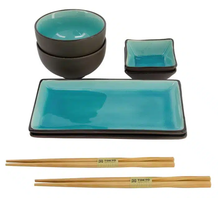 Black / Turquoise Sushi Set - Glass Turquoise - Set of 8 pieces - Image 4