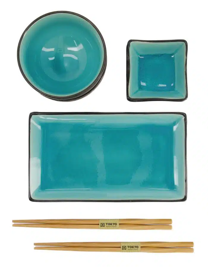 Black / Turquoise Sushi Set - Glass Turquoise - Set of 8 pieces - Image 5