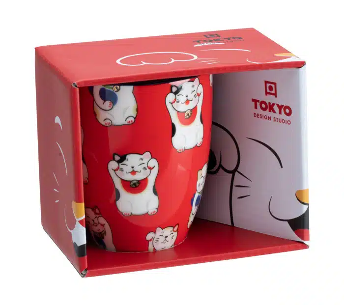 Tokyo Design Studio - Kawaii Lucky Cat - Mug - Classic Red - 8.5x10.2cm 380ml - Image 2