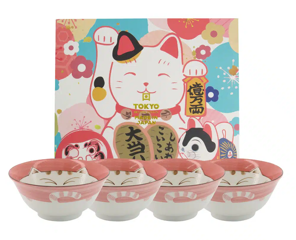 Tokyo Design Studio - Mixed Bowls - Kawaii - Giftset - Pink Luckycat - 4pcs 15x7cm