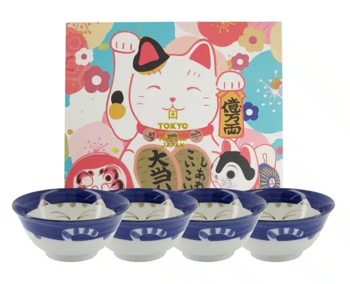 Tokyo Design Studio - Mixed Bowls - Kawaii - Giftset - Blue Luckycat - 4pcs 15x7cm