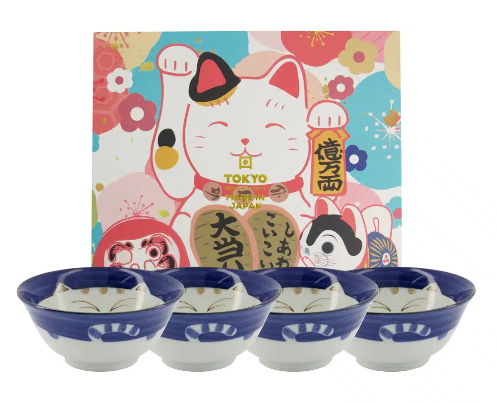 Tokyo Design Studio - Mixed Bowls - Kawaii - Giftset - Blue Luckycat - 4pcs 15x7cm