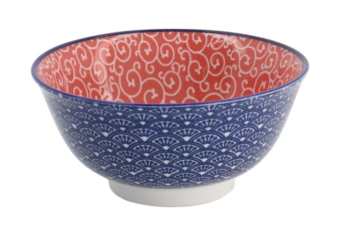 Tokyo Design Studio – Mixed Bowls – Tayo Kom – Karakusa Inner Red – 14.8×6.8cm 550ml