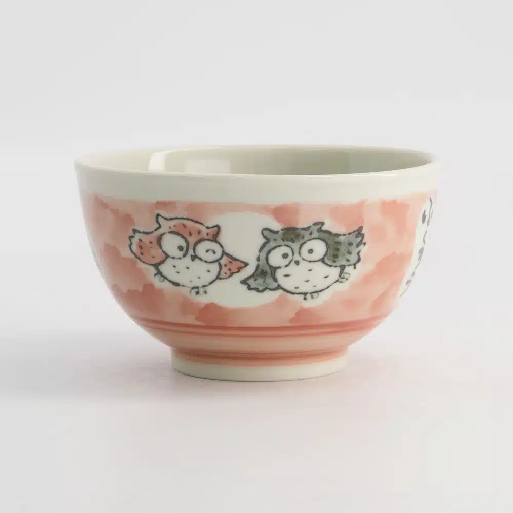 Tokyo Design Studio - Kawaii - Rice Bowl - Owl - Pink - 13×8cm 400ml - Image 2