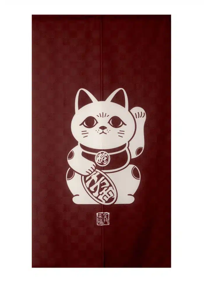 Noren Maneki Neko Cat WhiteRed 85x150cm