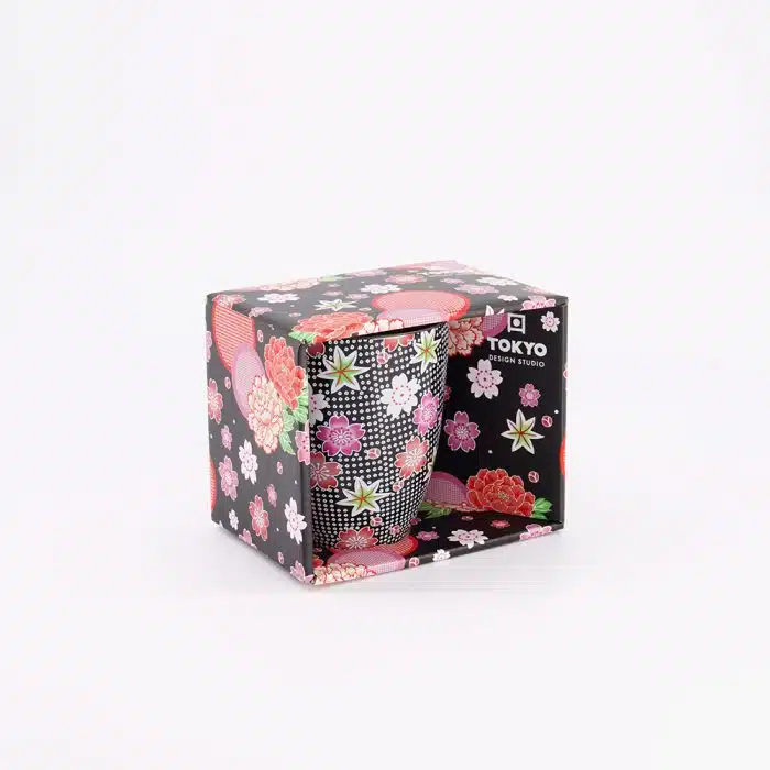Tokyo Design Studio Kawaii Flower Mug With Gift Box Black 8.5x10.2cm 300ml - Image 3