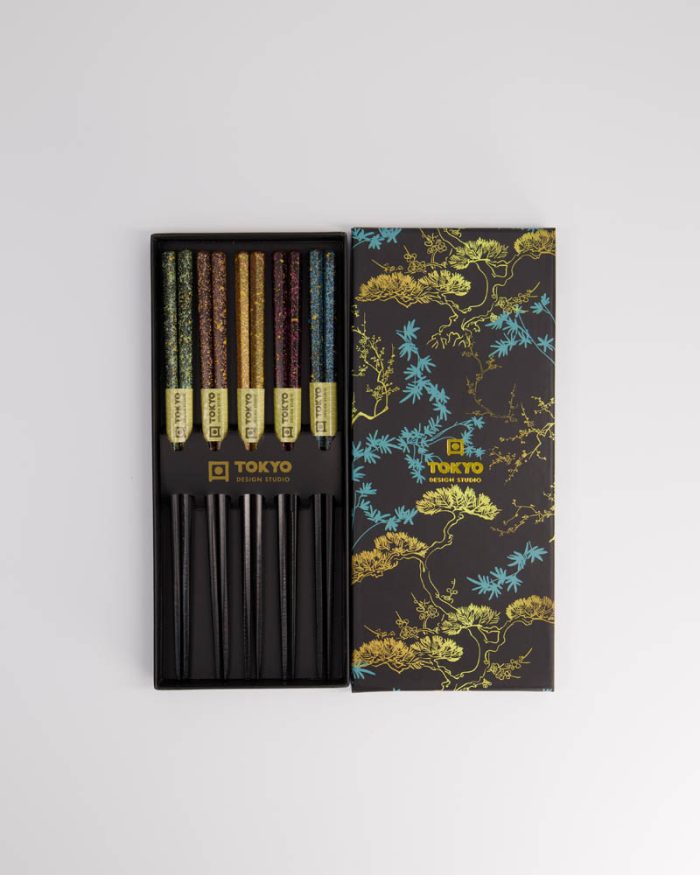 chopsticks gift set - wood - black blue