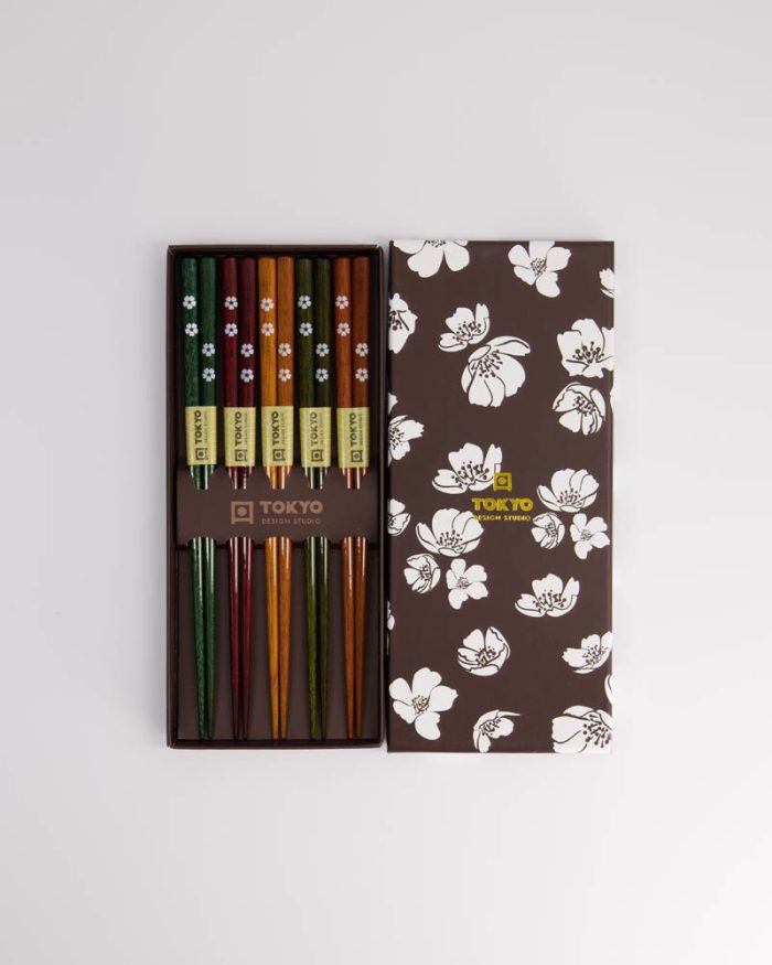 Tokyo Design Studio- Eetstokjes Cadeau Set- Hout Zwart Witte Bloem