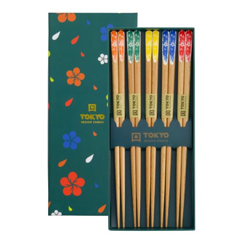 Tokyo Design Studio Chopsticks Gift Set Wood Turquoise Flower