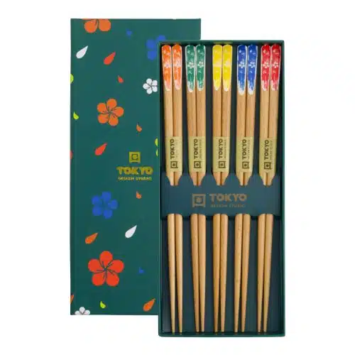 Tokyo Design Studio Chopsticks Gift Set Wood Turquoise Flower