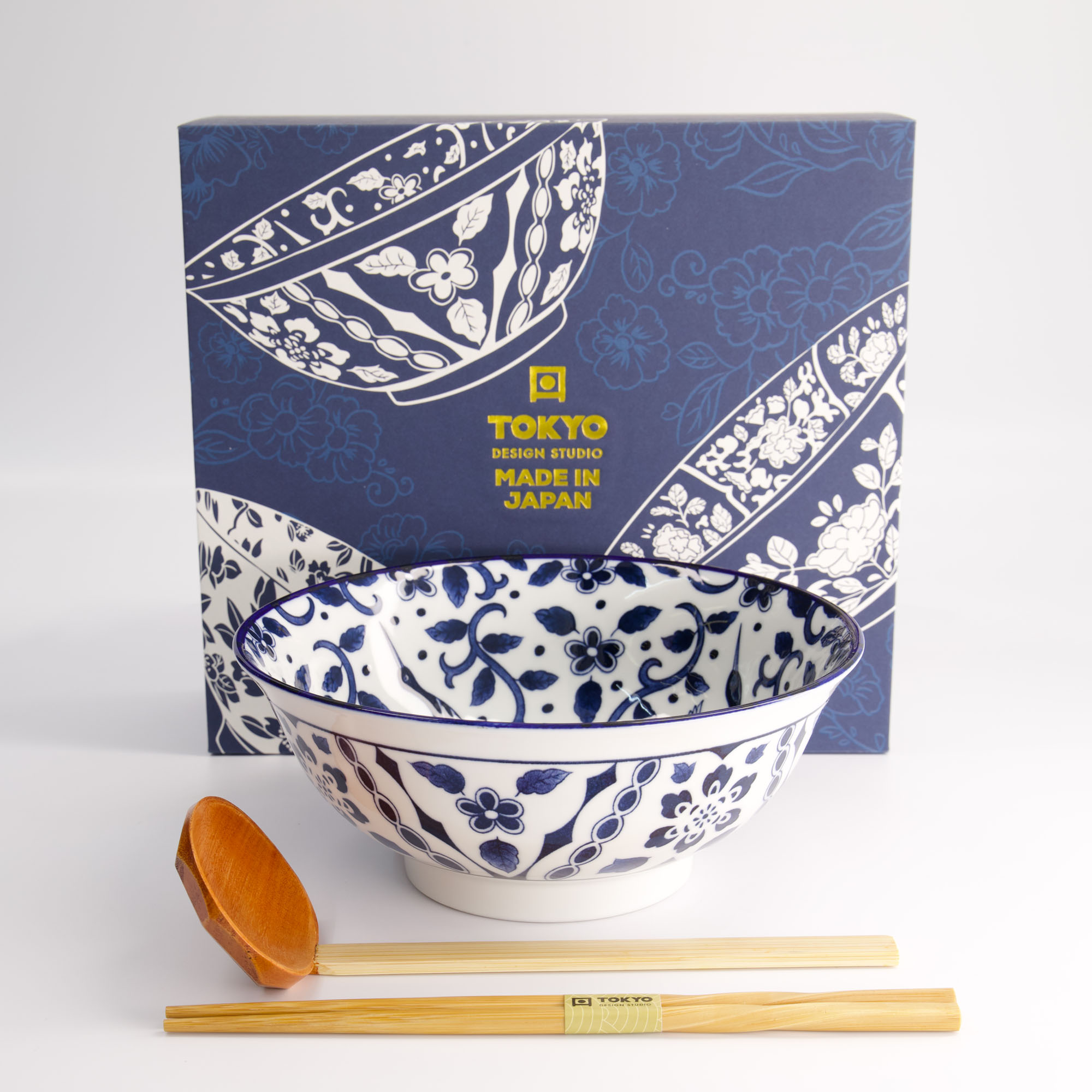 Tokyo Design Studio - Tokyo Blue - Maizuru - Ramen Bowl - Gift Set - 3  pieces - 1300ml ⋆ The Oriental Shop