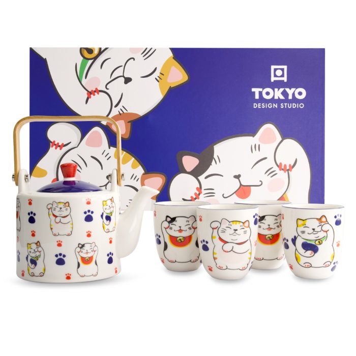 Tokyo Design Studio - Kawaii - Lucky Cat - Thee Set - 1 Theepot - 4 Kopjes