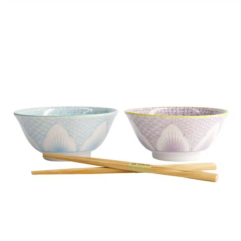 Tokyo Design Studio - Lily Flower - Bowl Set - Including Chopsticks - Purple/Light Blue - 14.4x6.8cm - 550ml - Image 2