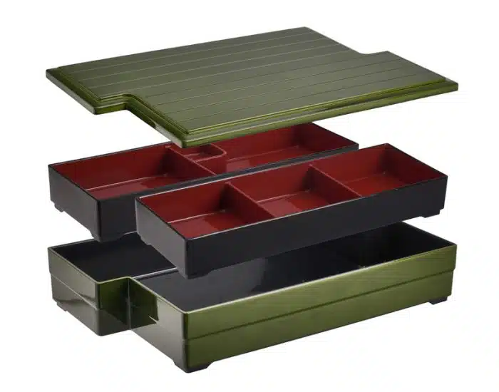Green Black/Red Bento Box - Lacqueware - 37.2x22.5x6.5cm - Image 4