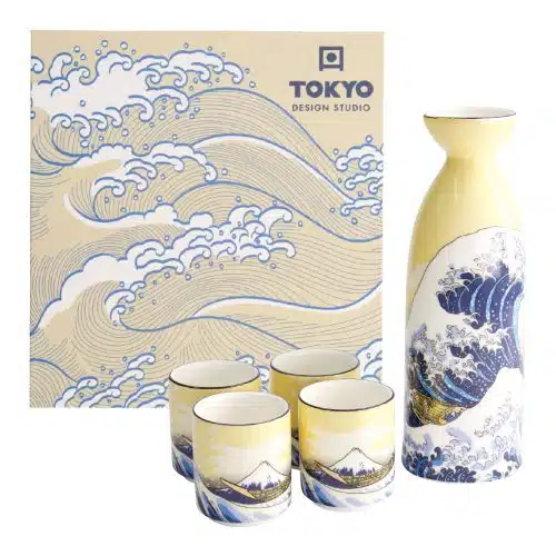 Tokyo Design Studio – Kawaii – Hokusai - Sake Set – 4 Kopjes – 1 Sake Fles – 120/50ML