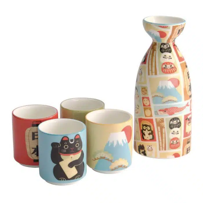 Tokyo Design Studio – Kawaii – Japan - Sake Set – 4 Cups – 1 Sake Bottle – 120/50ML - Image 2