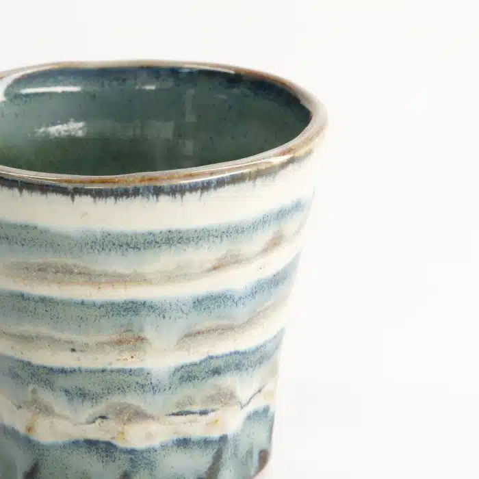 Tokyo Design Studio - Craft Teacup - Green/Beige - Stripe - 9x9cm - Image 4