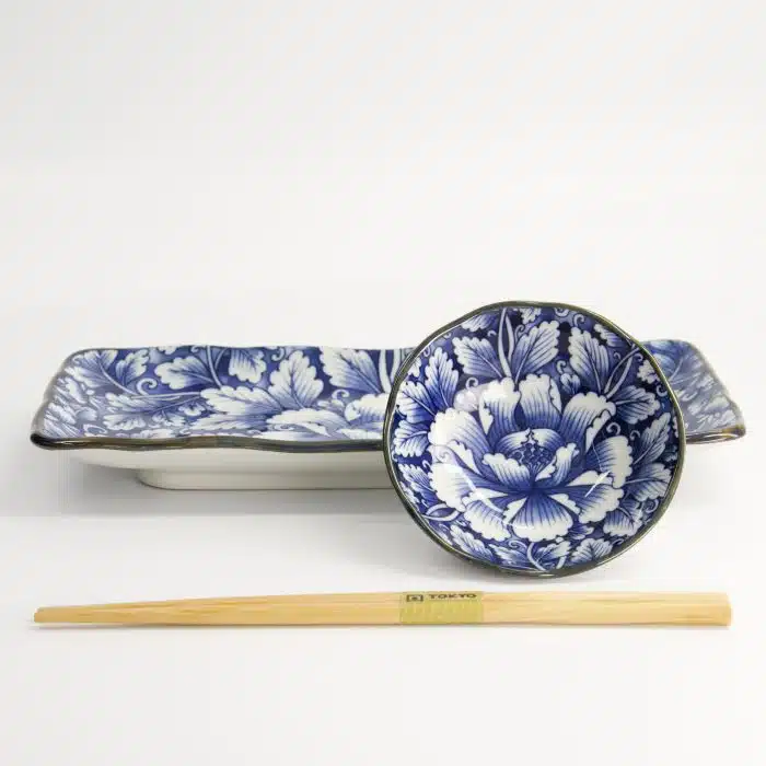 Tokyo Design Studio - Dami Botan - Two-Piece Plate Set - Blue/White - 11x4cm & 28x13cm - Image 3