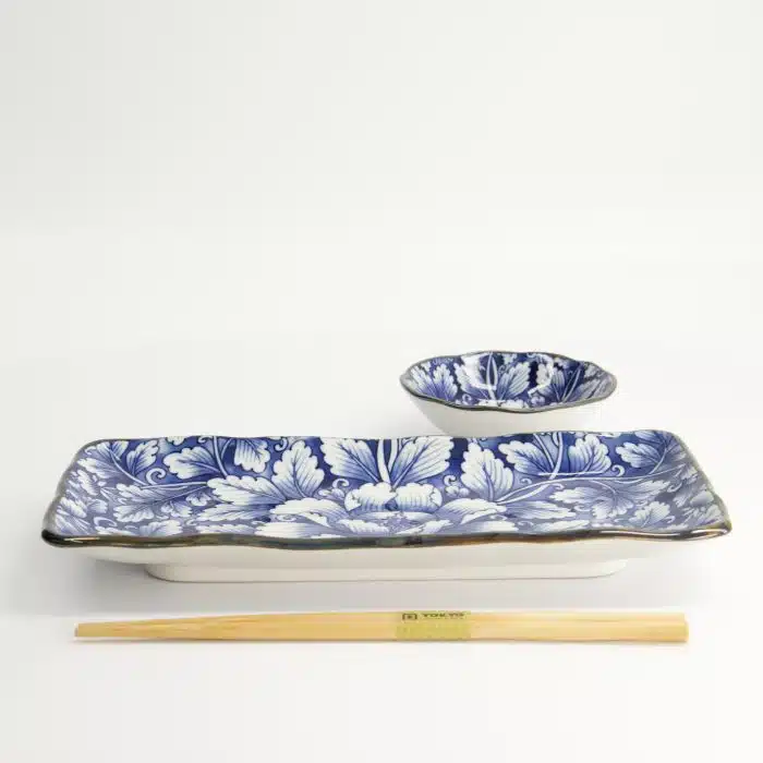 Tokyo Design Studio - Dami Botan - Two-Piece Plate Set - Blue/White - 11x4cm & 28x13cm - Image 4