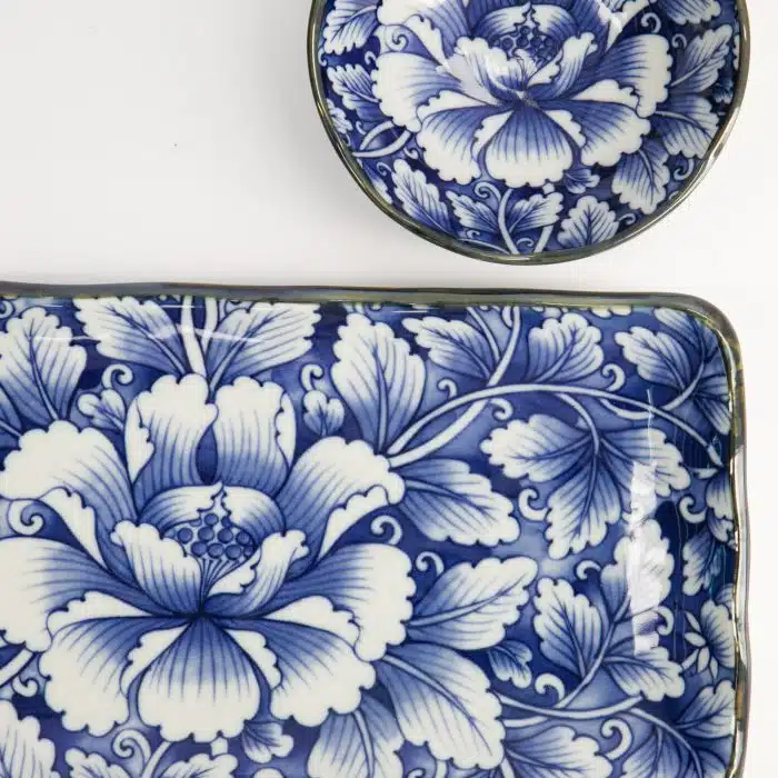 Tokyo Design Studio - Dami Botan - Two-Piece Plate Set - Blue/White - 11x4cm & 28x13cm - Image 5
