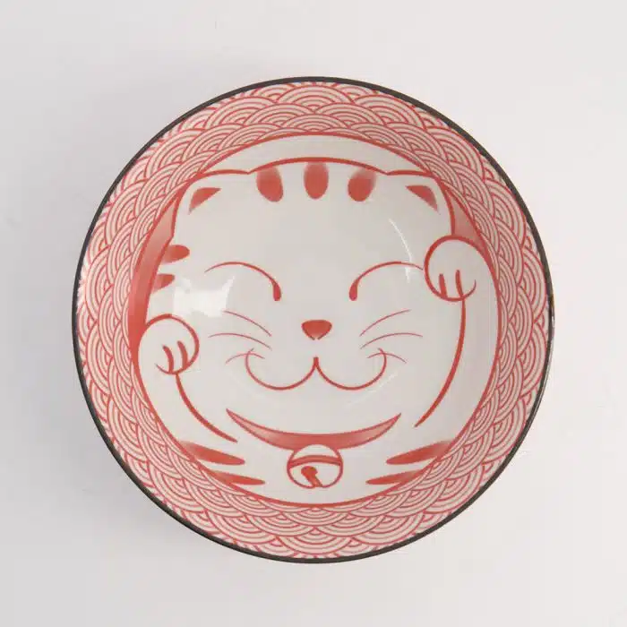Tokyo Design Studio - Kawaii - Lucky Cat - Neko - Ramen Bowl - Red - 19.7x7cm - 1000ml - Image 3