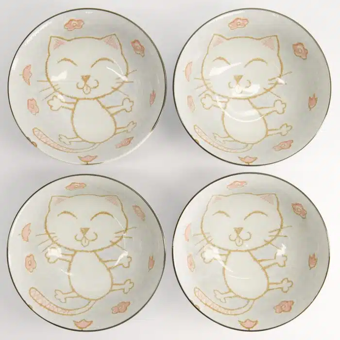 Tokyo Design Studio - Mixed Bowls - Kawaii Giftset - 4 stuks - Blauw - Luckycat - 15x7cm - 500ml