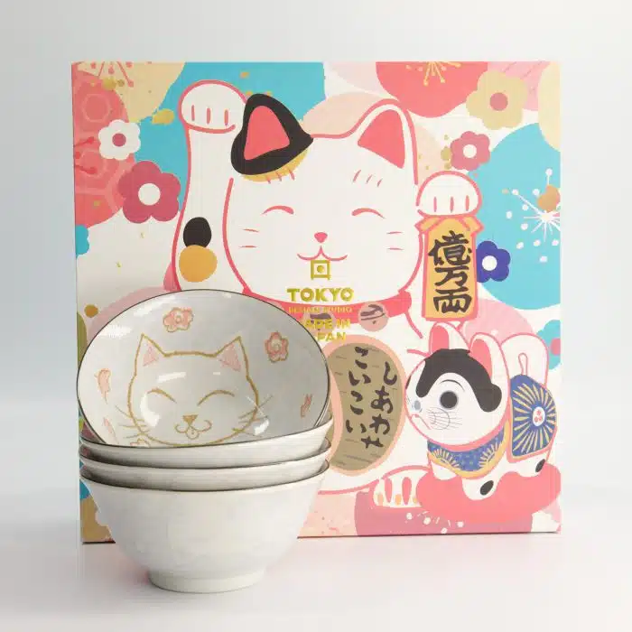 Tokyo Design Studio - Mixed Bowls - Kawaii Giftset - 4pcs - Blue - Luckycat - 15x7cm - 500ml - Image 3