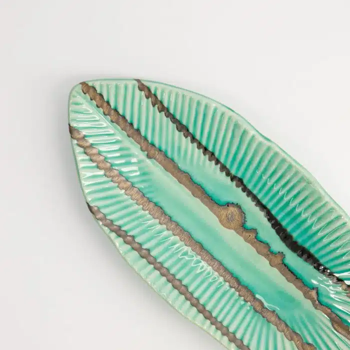 Tokyo Design Studio - Yamasaku - Turquoise - Rectangular Leaf Plate - 21.5x10.8x2cm - Image 4