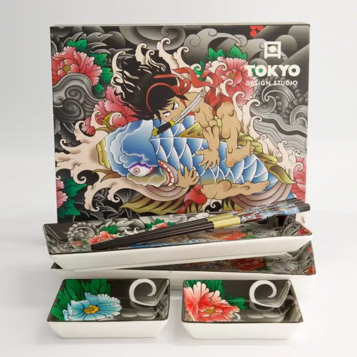 Tokyo Design Studio - Kawaii - Yakuza - Carp - Sushi Plate - Gift Set - 4pcs - w/Chopsticks - Image 3