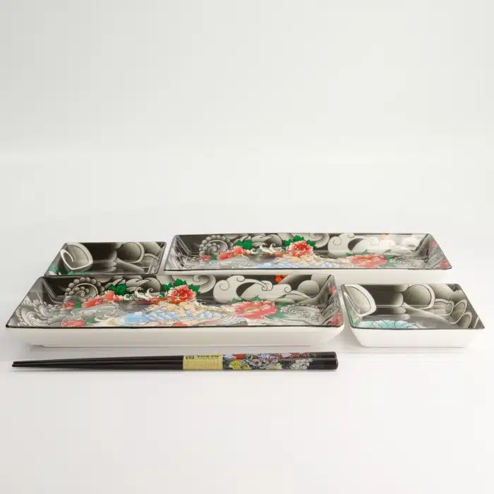 Tokyo Design Studio - Kawaii - Yakuza - Carp - Sushi Plate - Gift Set - 4pcs - w/Chopsticks - Image 5