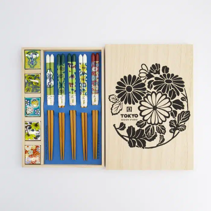 Tokyo Design Studio - Chopsticks with rests - Gift Set / 5 pairs - Japan - Wooden box - Image 2