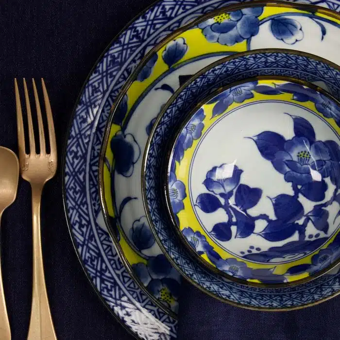 Tokyo Design Studio - Botan - Large Plate - Yellow/Blue - 22x4cm - Image 4