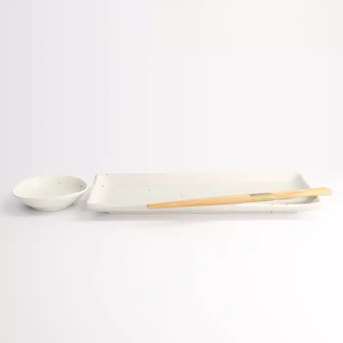 Tokyo Design Studio - Kohiki White Matte - Two-Piece Sushi Set with Chopsticks - 28.5x12.5cm & 10x2cm - Image 2