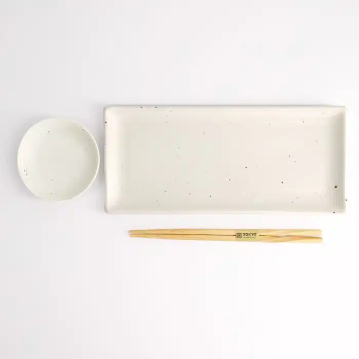 Tokyo Design Studio - Kohiki White Matte - Two-Piece Sushi Set with Chopsticks - 28.5x12.5cm & 10x2cm - Image 3
