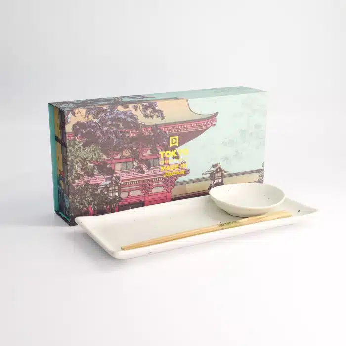 Tokyo Design Studio - Kohiki White Matte - Two-Piece Sushi Set with Chopsticks - 28.5x12.5cm & 10x2cm - Image 4