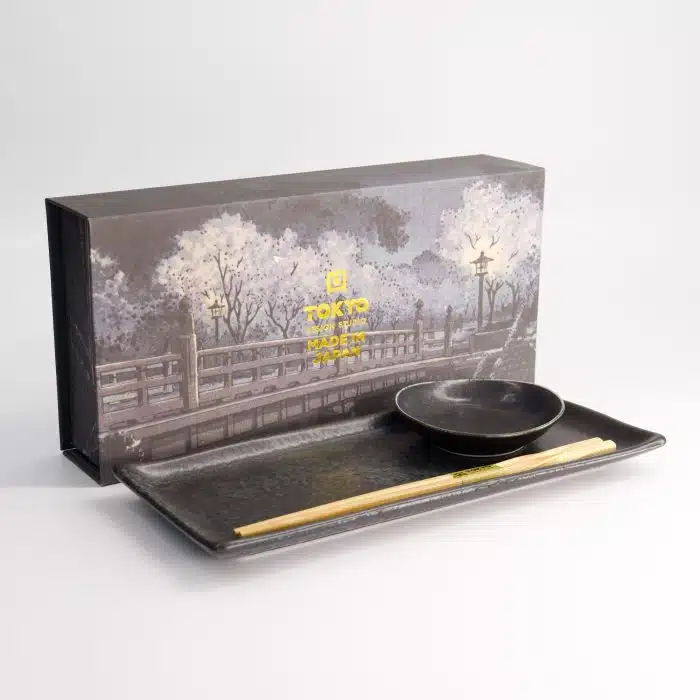 Tokyo Design Studio - Onyx Noir - Two-Piece Sushi Set with Chopsticks - 28.5x12.5cm & 10x2cm - Image 4