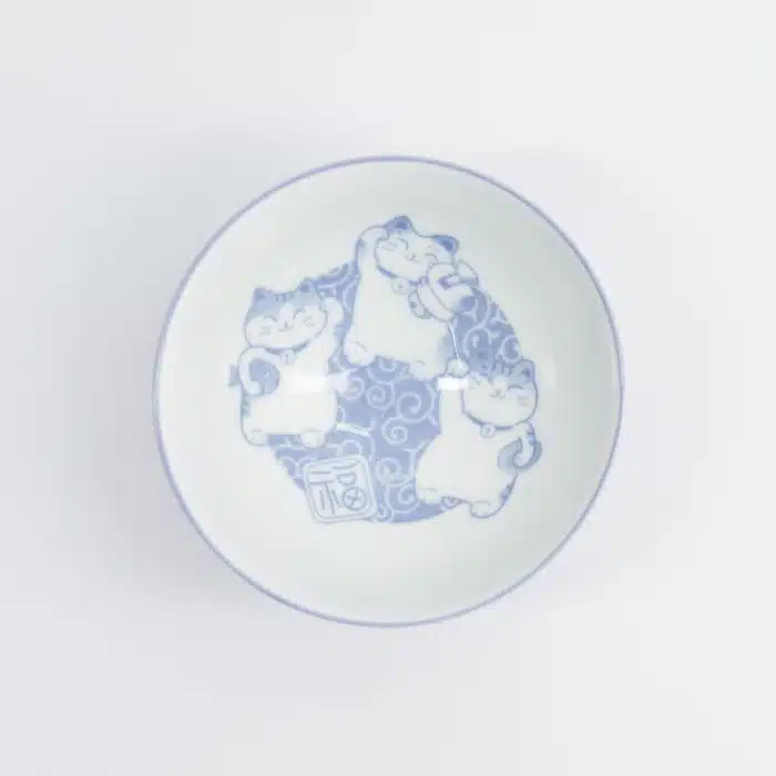 Tokyo Design Studio - Kawaii - Rice Bowl - Karakusa - Lucky Cat - 11.5x6.2cm - 300ml - Blue - Image 3