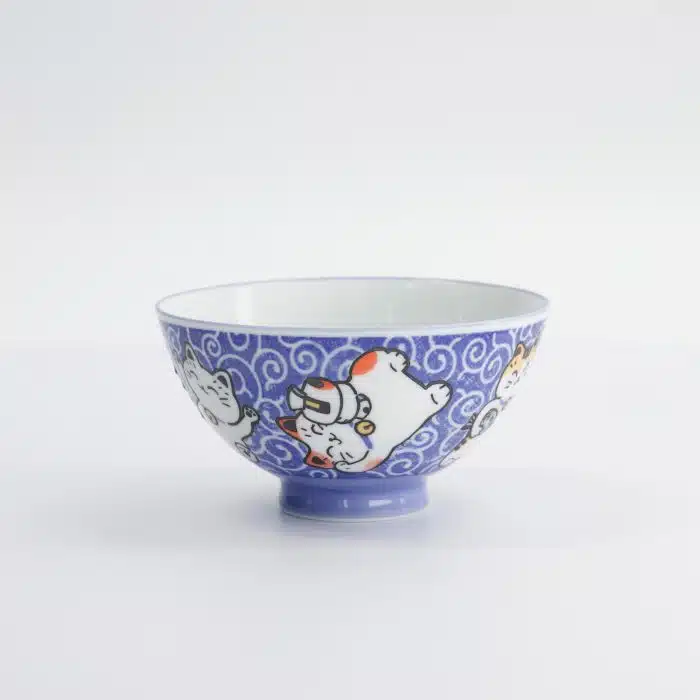 Tokyo Design Studio - Kawaii - Rice Bowl - Karakusa - Lucky Cat - 11.5x6.2cm - 300ml - Blue - Image 2