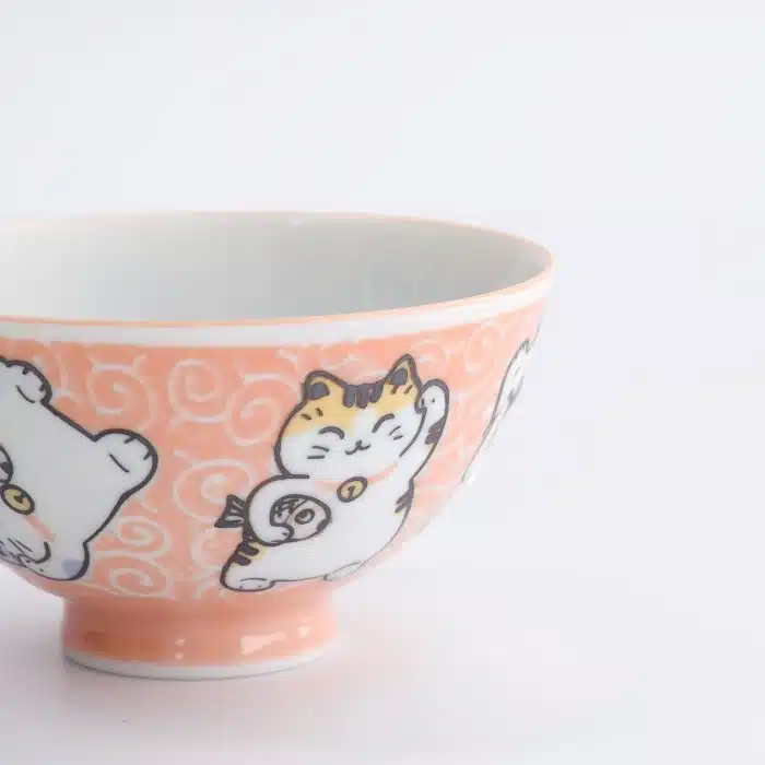 Tokyo Design Studio - Kawaii - Rice Bowl - Karakusa - Lucky Cat - 11.5x6.2cm - 300ml - Orange - Image 2