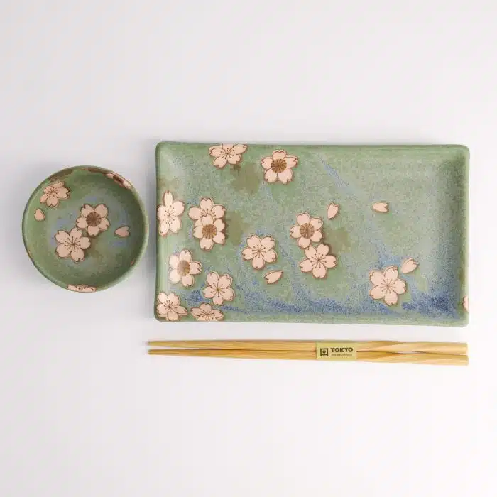 Tokyo Design Studio - Sakura Green Sushi Set - 2 pcs - Includes Chopsticks - 22.5x12.7cm & 8.6x3.6cm - Image 3
