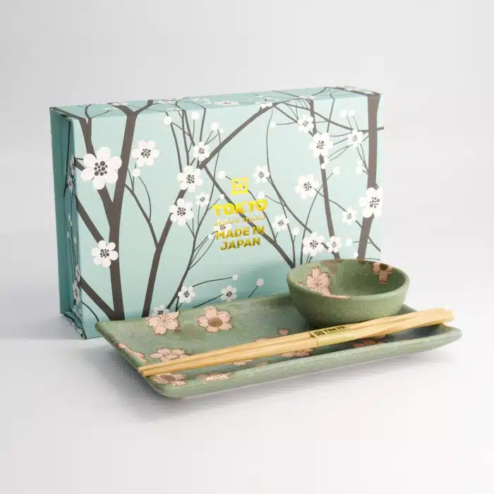 Tokyo Design Studio - Sakura Green Sushi Set - 2 pcs - Includes Chopsticks - 22.5x12.7cm & 8.6x3.6cm - Image 4