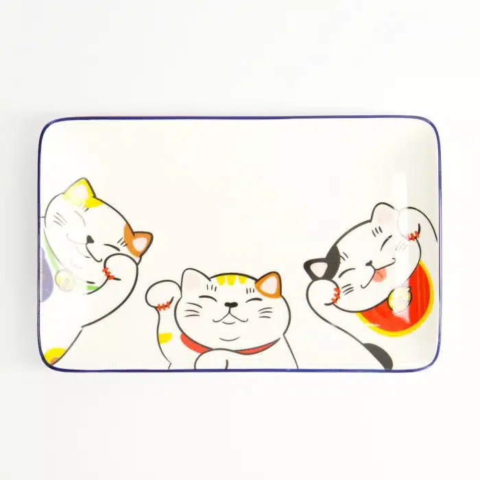 Tokyo Design Studio - Kawaii - Lucky Cat - Sushi Plate - 21x13.5cm - White - Image 2