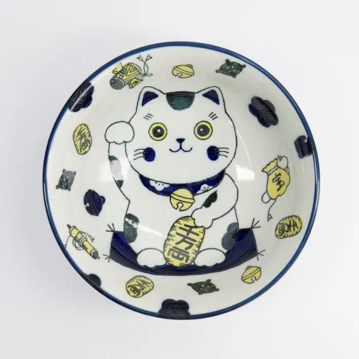 Tokyo Design Studio - Kawaii - Ramen Bowl - Lucky Cat Neko - Blue - 20.8x8cm - 1000ml - Image 2