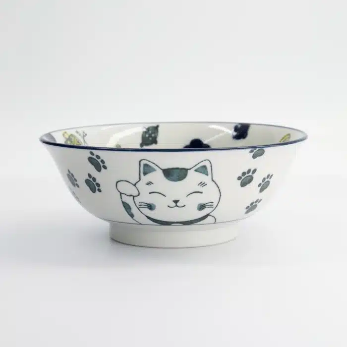 Tokyo Design Studio - Kawaii - Ramen Bowl - Lucky Cat Neko - Blue - 20.8x8cm - 1000ml - Image 4
