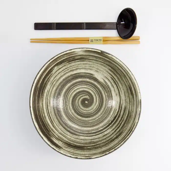 Tokyo Design Studio - Asashio - 3-Piece Ramen Gift Set - White/Brown Spoon - 21x9 cm - 1300 ml - Image 2
