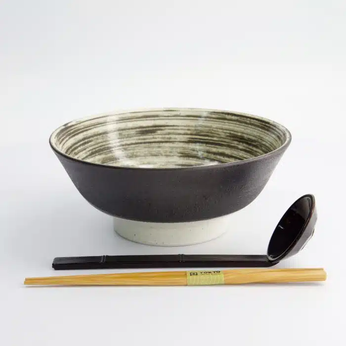 Tokyo Design Studio - Asashio - 3-Piece Ramen Gift Set - White/Brown Spoon - 21x9 cm - 1300 ml - Image 4