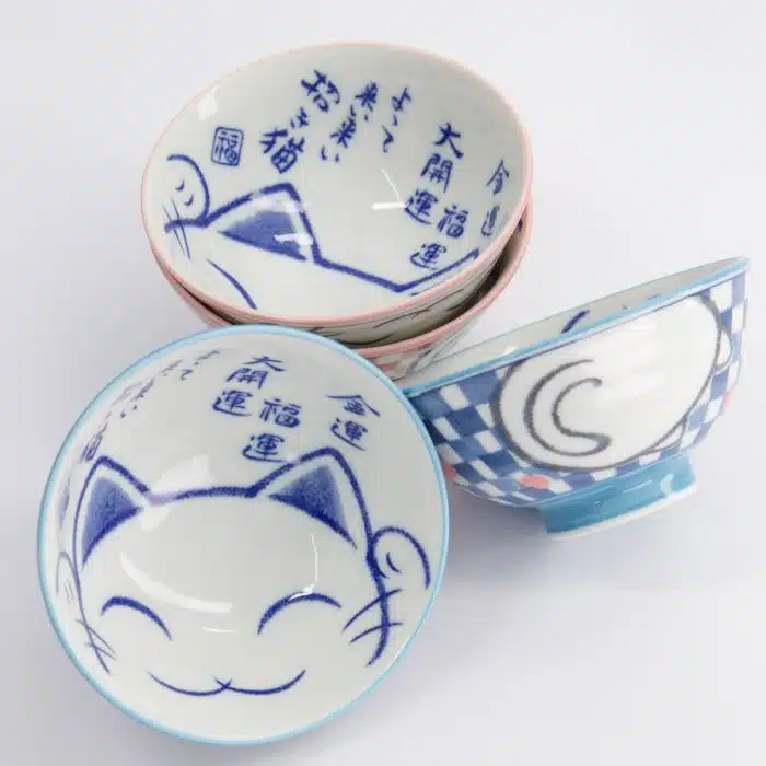 Kawaii Lucky Cat Blue/Pink Bowl Gift Set - 4 pcs - 11.3x5.8 cm - Image 3